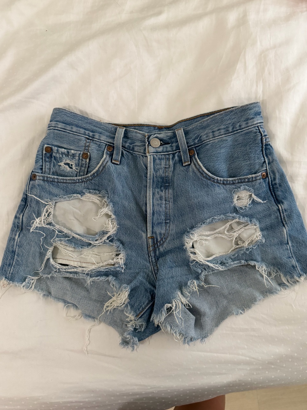 Levi's Light Blue Ripped Denim Shorts